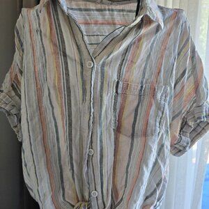 BeachLunchLounge Tie Waist Striped Button Down